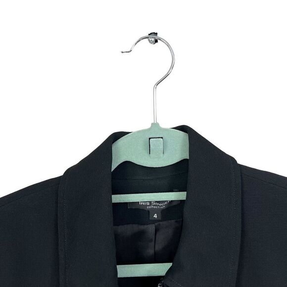 Iris Singer Collection Blazer Collared Zip Up Lined Slash Pockets Black‎ Women 4 - Picture 3 of 6